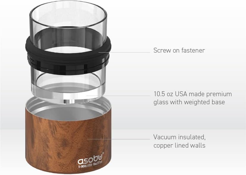 asobu Whiskey Sleeve Glass – Insulated Bourbon Tumbler with Premium Rocks Glass, BPA-Free, Double-Wall Stainless Steel, Keeps Drinks Cold Longer, 10.5oz