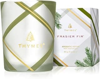 Thymes Frasier Fir Candle – Frosted Plaid Collection – Green & White Glass Jar Design – Scented Candles for Home Decor – Notes of Crisp Siberian Fir, Cedarwood & Sandalwood (Votive, 2 oz) B09N2LD2KW