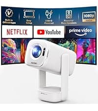 Aurzen EAZZE D1 Smart Projector with WiFi and Bluetooth, Netflix-Officially-Licensed, Auto Focus & Keystone, DoIby Audio, Zoom, Native 1080P Movie, Portable Outdoor Mini Projector, White