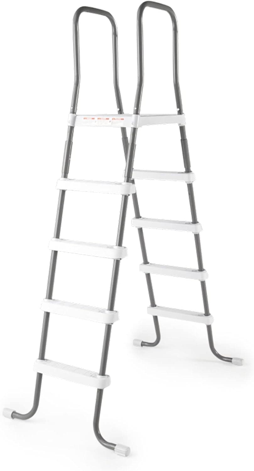 Intex 28067E Steel Frame 52" Pool Entry Step Ladder with Secure Non-Slip Steps for Above Ground Outdoor Swimming Pools, Silver