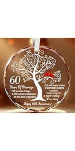 5th Wedding Anniversary Glass Ornament for Couple, Wife, Husband or Parents, Unique Wood Wedding Anniversary Idea, A Meaningful Christmas Decor to Celebrate Five Years of Love