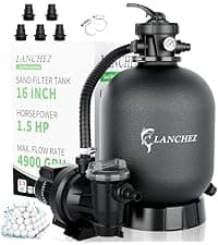 LANCHEZ 16" Sand Filter with 1.5 HP Pool Pump, Digital Programmer Timer, 4900 GPH for Above Ground Pool Pump Set Up to 16000 Gallons, 7-Way Valve Sand Filter Pump System