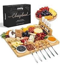 SMIRLY Charcuterie Boards Set - Large Bamboo Cheese Board Set - House Warming Gifts New Home, Wedding Gift for Couple, Bridal Shower Gift, Birthday Gifts for Women