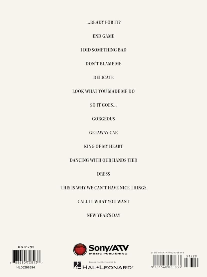 Taylor Swift - Reputation Songbook | Piano, Vocal, Guitar Sheet Music | 15 Songs Including Look What You Made Me Do, Delicate, and More | Hal Leonard Music Book for Beginners and Advanced Players