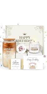 Birthday Gifts for Women, Teen Girl Gifts, Birthday Gifts for Her, Happy Bday Gift Box for Girl, Women, Sister, Daughter, Best Friend, Friendship, Cute Daisy Glass Cup Gifts Set 7PCS, 16oz, Beige