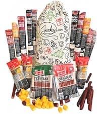 Jerky.com Gift Bag for Men | 26 Piece Meat Sticks Gift Basket with Beef Sticks, Pork, Turkey, Ham & Cheese Sticks | High Protein Snack Variety Pack | Gluten-Free Jerky Gifts for Men | Birthday Gift Basket for Him