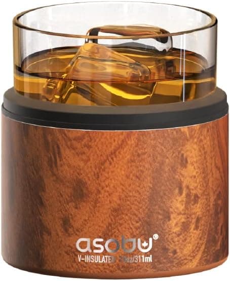 asobu Whiskey Sleeve Glass – Insulated Bourbon Tumbler with Premium Rocks Glass, BPA-Free, Double-Wall Stainless Steel, Keeps Drinks Cold Longer, 10.5oz
