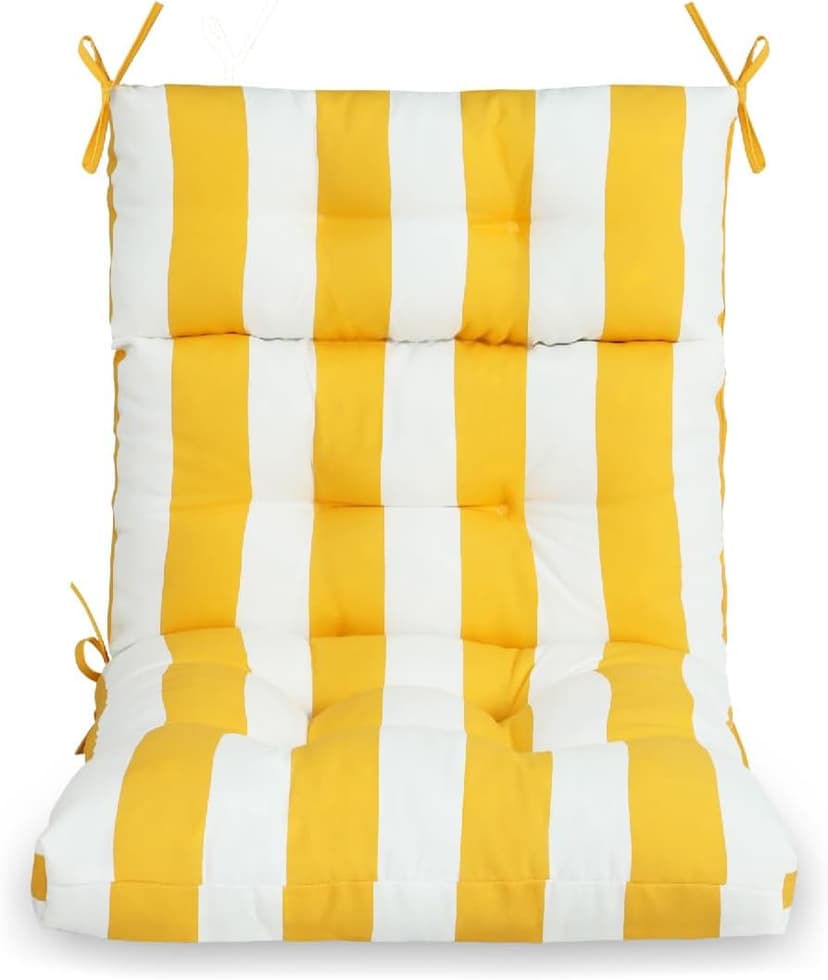 Only choice High Back Adirondack Chair Cushion Set of 2-44”x 22”x 4” Waterproof, Fade-Resistant Outdoor Rocking Chair Cushions for Patio, Garden, Porch (2, Yellow White Stripes)