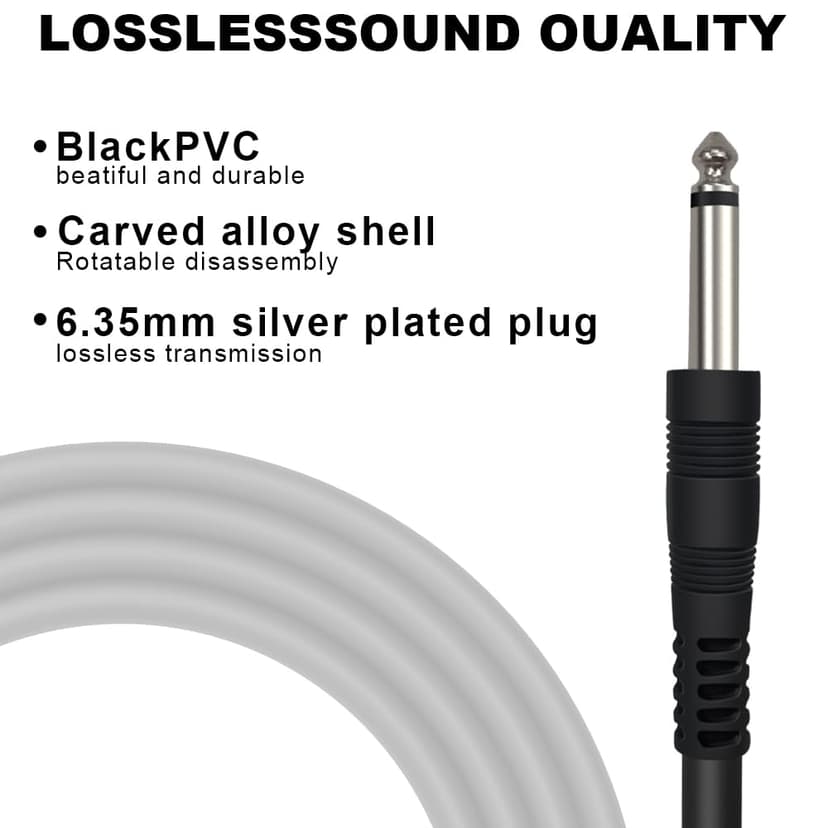HixYaxi USB Guitar Cable for Instruments Recording 10FT USB-A to 6.35mm 1/4 TS Gold-Plated Cable Audio Adapter for Eletronic Guitar, Bass, Piano Recording Compatible with PC, Mac etc. - 10FT/3.1M