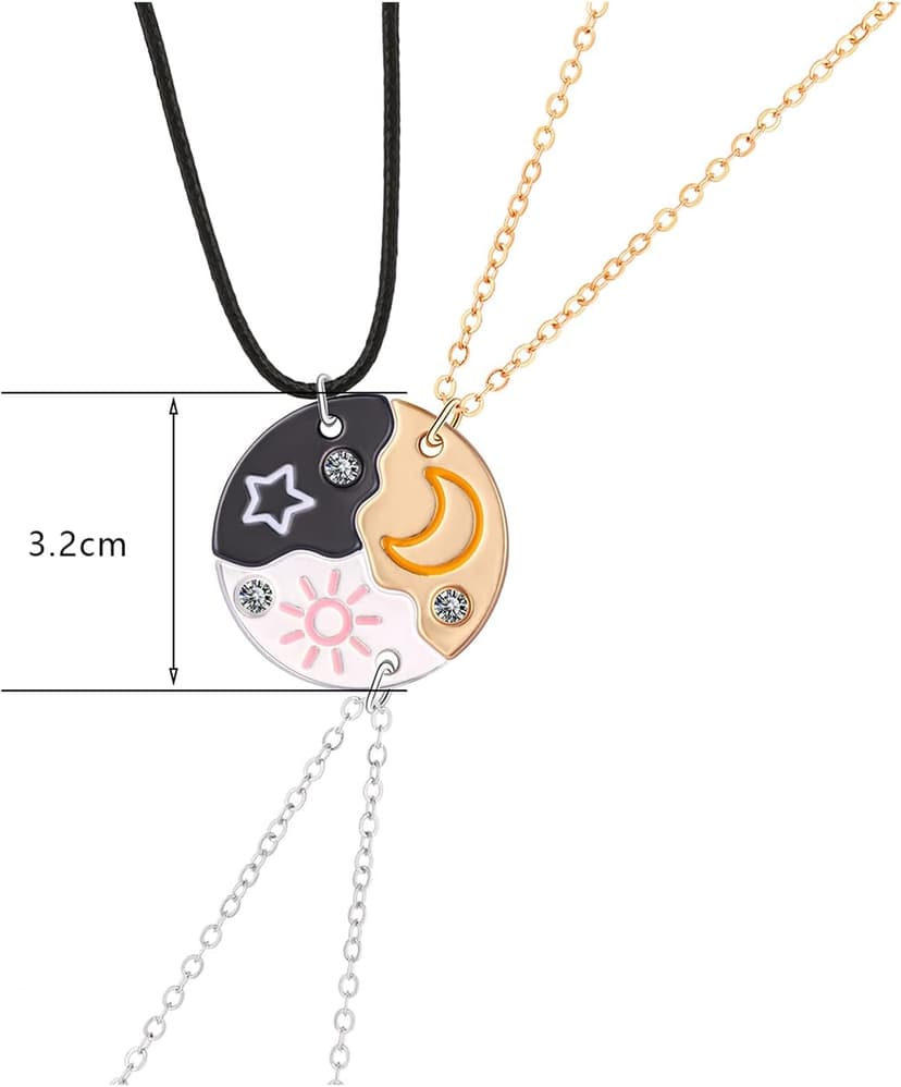 ZAHSY BFF Friendship Necklace for 3 Best Friends Gifts for Women Sun Moon and Stars Necklace Gifts for Bestie Sisters Best Friend Christmas Gift for Three Best Friend Birthday Gifts for Women