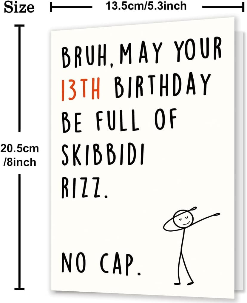 13 Year Old Birthday Gifts Decorations for Boy Girl Daughter Son Niece Nephew with Gen Z Slang Meme Design Funny 13th Birthday Card for Boys Girls B0FN7WD6RQ