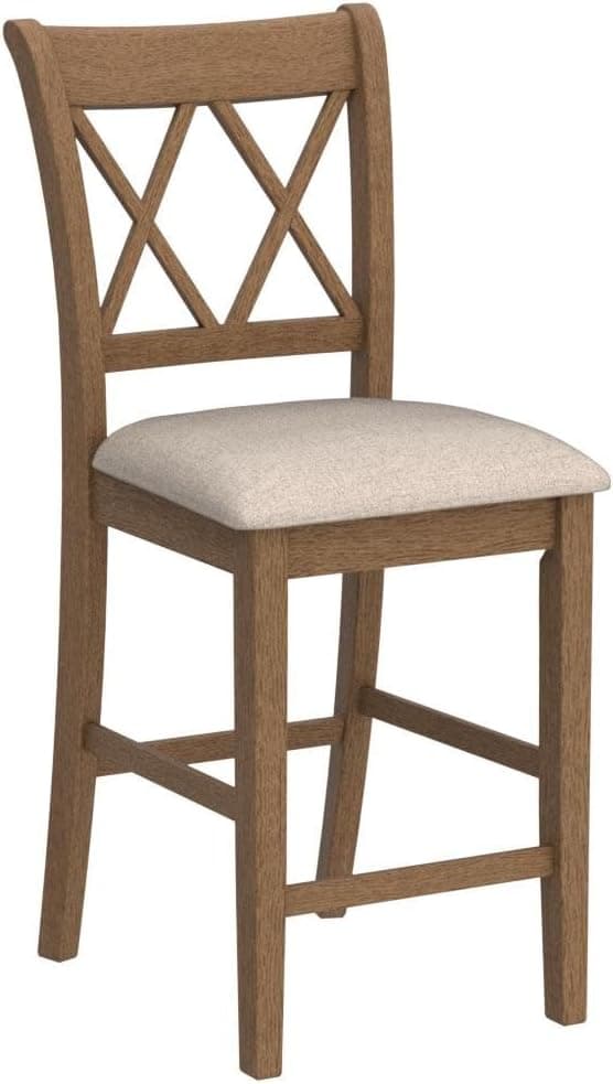 Windvale Fabric Upholstered Counter Height Dining Chairs, Set of 2, Cottage Oak