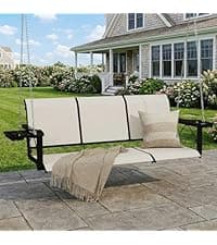 HOMREST 3 Seat Outdoor Porch Swing with Adjustable Canopy, Convertible Patio Swing Bed with Stand, Patio Glider Swing with Upgraded Cup Holder, Thicken Cushions & Pillow for Backyard(Wine Red)