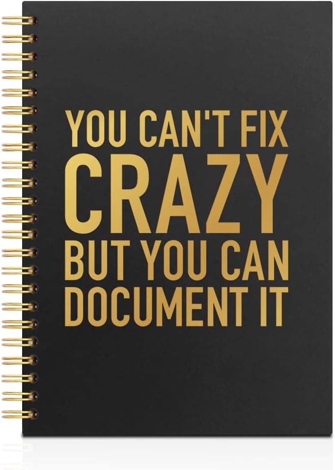 You Can't Fix Crazy But You Can Document It Black Golden Horizontal Lined Spiral Notebook, Funny Spiral Notebook Gifts for Coworker Friend Office Worker Boss Leader, Humor Office Journal B0GJ67JFPN