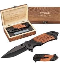 Gifts for Him Men, Christmas Anniversary Birthday Gifts for Boyfriend Husband, Stocking Stuffers for Him, Engraved Pocket Knife, Camping Hiking Multitool Knife Present, Folding Knives with Wood Box