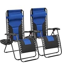 Yaheetech Zero Gravity Recliners Outdoor Adjustable Folding Reclining Lounge Chairs w/Pillows, Cup Holder Trays and Carry Strap for Patio Backyard Beach Gray Set of 2