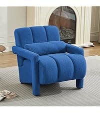LOULENS Lambswool Accent Chair, Modern Upholstered Sherpa Accent Chair, Comfy Teddy Single Armchair with Pillow for Living Room, Bedroom (Beige, Backrest Under The Cushion)