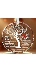 5th Wedding Anniversary Glass Ornament for Couple, Wife, Husband or Parents, Unique Wood Wedding Anniversary Idea, A Meaningful Christmas Decor to Celebrate Five Years of Love