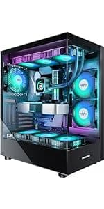 MUSETEX ATX PC Case Pre-Install 6 PWM ARGB Fans, Polygonal Mesh Computer Gaming Case, Opening Tempered Glass Side Panel Mid-Tower Case, USB 3.0 x 2, Black, NN8