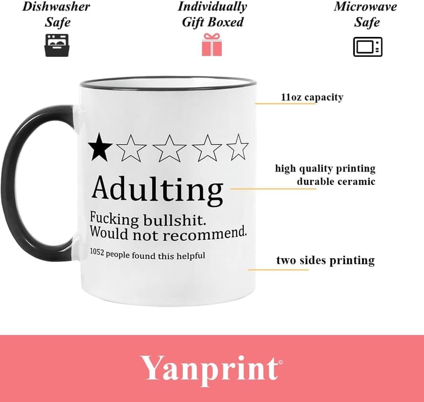 Funny Gifts for Age Ceremony, Hilarious Being an Adult Would Not Recommend Coffee Mug,Birthday Christmas Gifts for 18 Years Old Grown-Up Tea Cup 11 OZ B0DNJHSK26