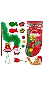 Cat Christmas Stocking, 10 Pack Gifts for Christmas, Interactive Feather Toy with Catnip, Cat Ball Toys, Crinkle Balls, Mice Toys for Indoor Cats & Kitten