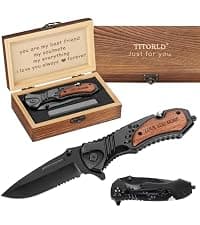 Gifts for Him Men, Christmas Anniversary Birthday Gifts for Boyfriend Husband, Stocking Stuffers for Him, Engraved Pocket Knife, Camping Hiking Multitool Knife Present, Folding Knives with Wood Box
