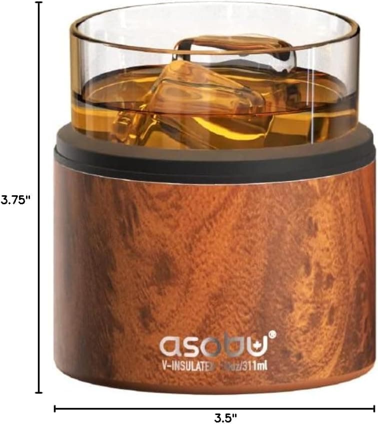 asobu Whiskey Sleeve Glass – Insulated Bourbon Tumbler with Premium Rocks Glass, BPA-Free, Double-Wall Stainless Steel, Keeps Drinks Cold Longer, 10.5oz