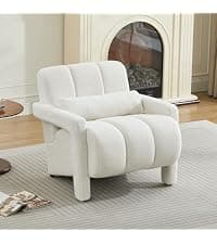LOULENS Lambswool Accent Chair, Modern Upholstered Sherpa Accent Chair, Comfy Teddy Single Armchair with Pillow for Living Room, Bedroom (Beige, Backrest Under The Cushion)