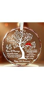 5th Wedding Anniversary Glass Ornament for Couple, Wife, Husband or Parents, Unique Wood Wedding Anniversary Idea, A Meaningful Christmas Decor to Celebrate Five Years of Love