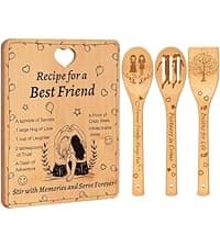Recipe for a Best Friend Gift Set, Bamboo Cutting Board with Engraved Utensils, Unique Kitchen Gifts for Women, Bestie Gifts for Birthday, Christmas, Housewarming, Graduation, Long Distance Friendship