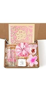 Birthday Gifts for Women, Teen Girl Gifts, Birthday Gifts for Her, Happy Bday Gift Box for Girl, Women, Sister, Daughter, Best Friend, Friendship, Cute Daisy Glass Cup Gifts Set 7PCS, 16oz, Beige