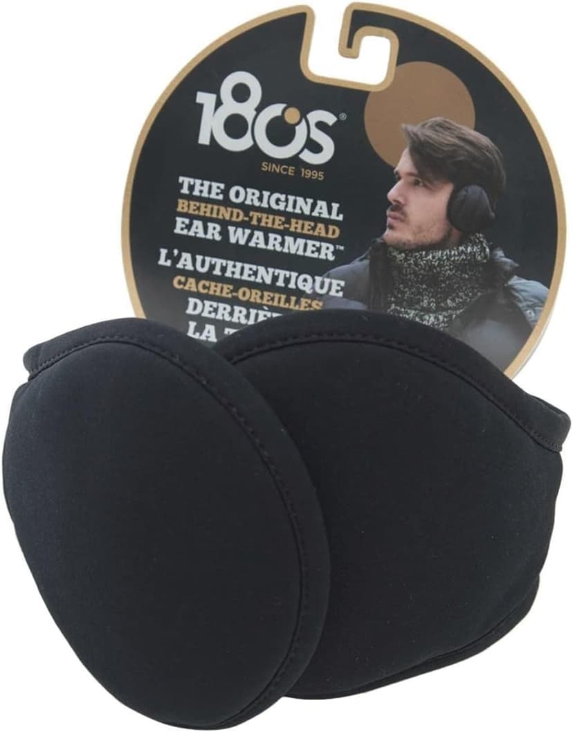 180s Men's Urban Winter Ear Warmers | Behind-the-Head Adjustable & Foldable Earmuffs, Black, New Eco Packaging