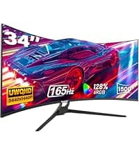 Gawfolk 34 Inch Ultrawide Curved Gaming Monitor, 1500R PC Screen UWQHD 3440x1440, 165hz Curved Computer Screen with FreeSync, Multi-Directional Adjustable Base