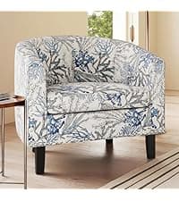 BELLEZE Living Room Chair, Linen Round Accent Barrel Chair, Club Tub Sofa Chair for Bedroom, Corner Chair with Flared Legs and Cozy Soft Padding - Highland (Floral Print)