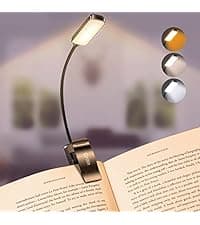 Gritin Reading Light, Rechargeable Book Light for Reading in Bed - Eye Caring 3 Color Temperatures, 5-Level Dimmable Brightness, Long Lasting, Compact Size Clip on Book Lamp for Bookworms-Blue