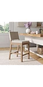 Nathan James Gracie Modern Counter Height Bar Stool with Back, Counter Stool Upholstered Chair with PU Leather and Brushed Wooden Legs, Light Brown, Set of 4