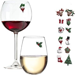 Simply Charmed Christmas Holiday Magnetic Wine Glass Charms & Cocktail Markers Set of 12 - Great Christmas Hostess Gift or Stocking Stuffer