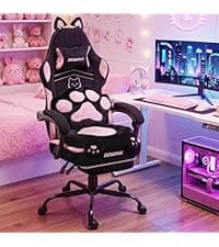 Dowinx Gaming Chair Fabric with Pocket Spring Cushion, Massage Game Chair Cloth with Headrest, Ergonomic Computer Chair with Footrest 290LBS, Black and Grey
