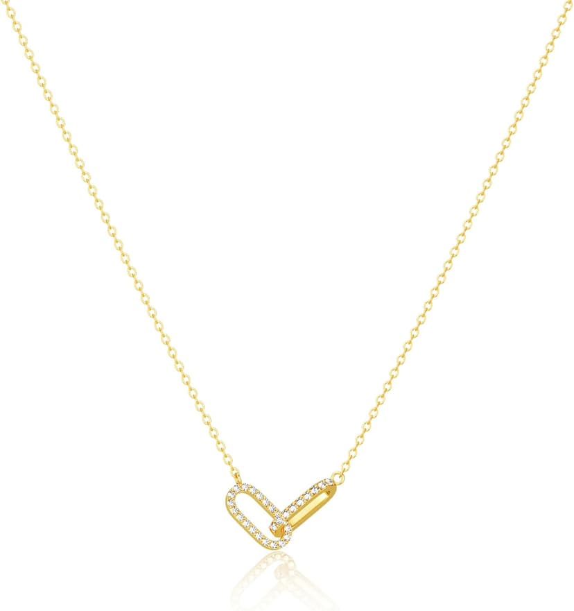 Freekiss Gold Pendant Necklace for Women, Dainty Diamond Necklaces for Women Simple 14K Gold Plated Paperclip Choker Necklaces Cute Minimalist Open Oval Necklaces Gold Jewelry for Women Gifts