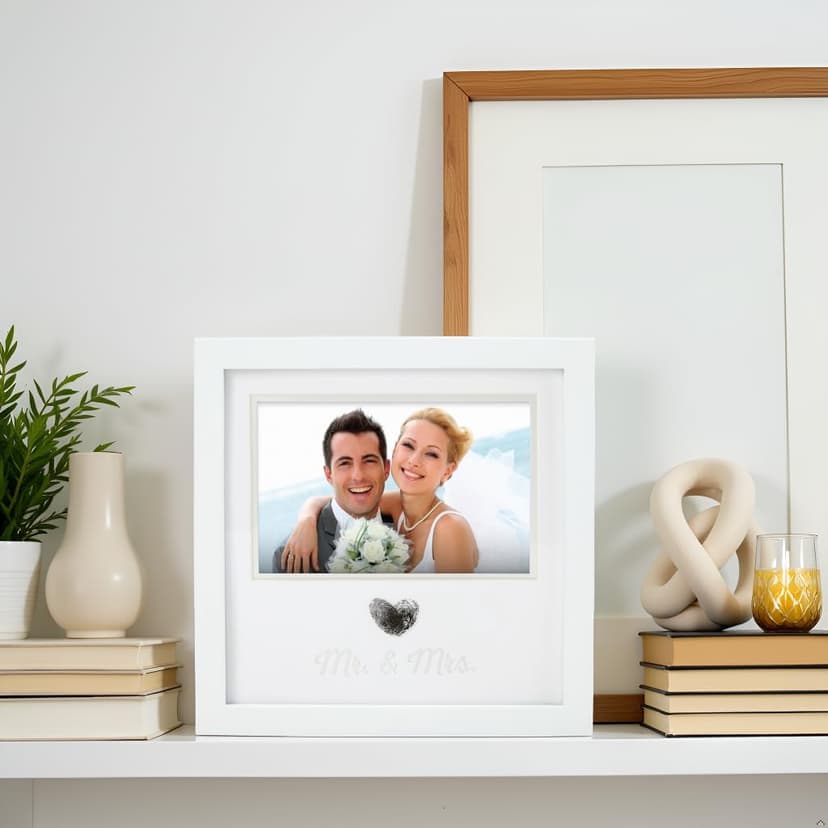 Pearhead Heart Thumbprint Photo Frame and Ink Kit, Wedding Keepsake Registry or Reception Idea, Clean-Touch Pad Included, Bridal Shower Gift, Wall Mount or Tabletop Display, 4x6 Photo, White