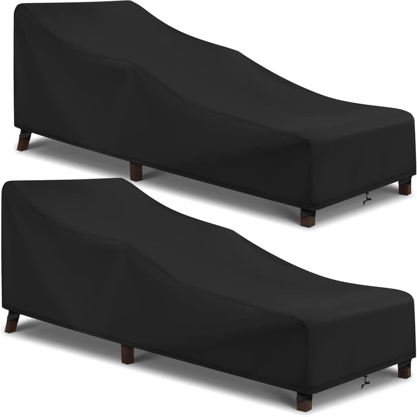 Arcedo Patio Chaise Lounge Cover Water Resistant, 2 Pack of Pool Lounge Chair Covers for Outside Stackable Cushions and Outdoor Furniture, 80" x 30" x 26" H, Black