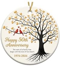 50 Years of Marriage Keepsake, Ceramic Hanging Decorations for Parents, Husband, Wife, Him and Her, 1976-2026 Gift Ideas 50th Wedding Anniversary Ornament, Golden for Couple B0HC1Q6BND