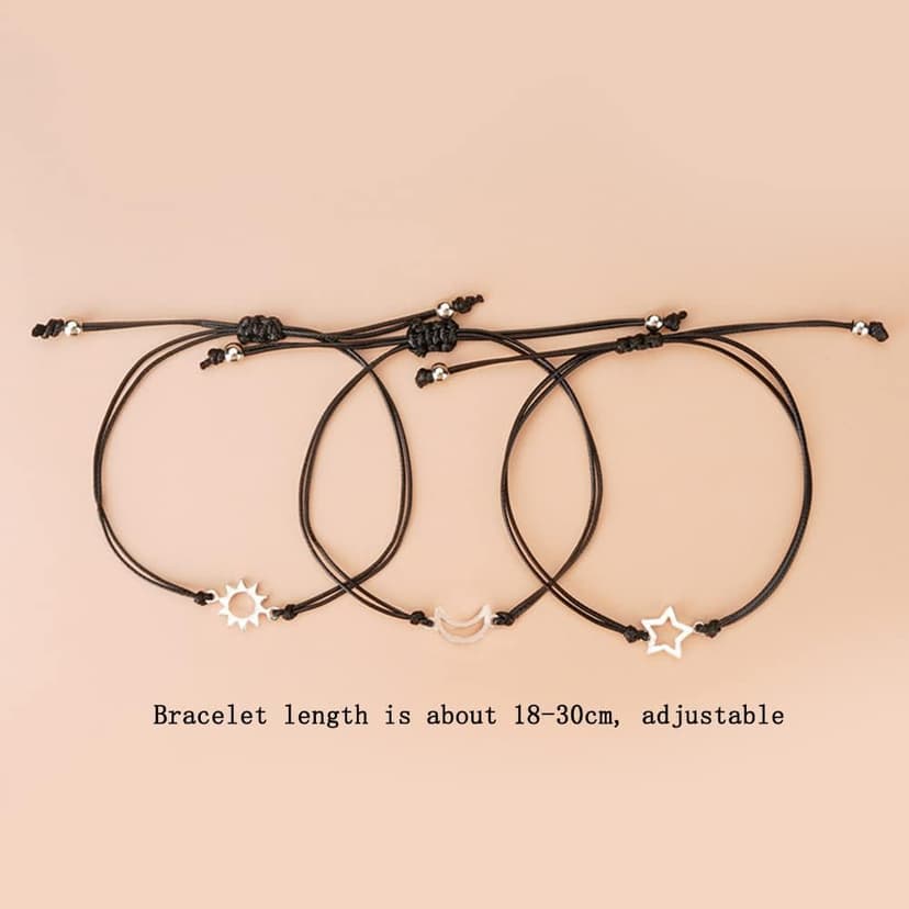 ZAHSY BFF Friendship Bracelets Gift for 3 Sun Moon Star Pinky Promise Bracelets Best Friend Christmas Birthday Gifts for Women Matching Bracelet for Sisters