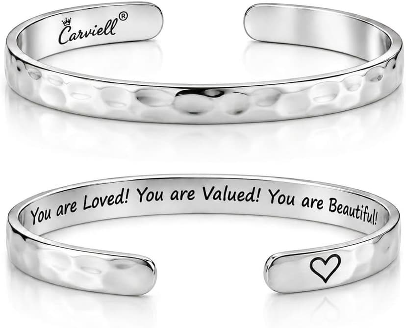 Carviell Bracelets for Women – 100+ Meaningful Engraved Messages – Solid 316L Surgical Stainless Steel Cuff Bracelet – Gift Ready B094NY63KJ