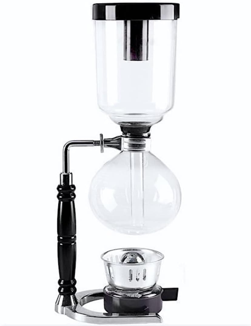 Generic 5-Cup Siphon Coffee Maker, BS Glass Syphon Coffee Pot, Vacuum Coffee Maker, Retro Vintage Siphon Coffee Brewer 600ml Capacity with Stainless Steel Bracket Base, Clear, HWN853