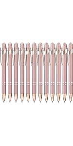 LINFANC 12 Pack Black Gold Ballpoint Pen with Stylus Tip, 1.0 mm Black Ink Smooth Writing Pens, Metal Stylus Pens for Touch Screens