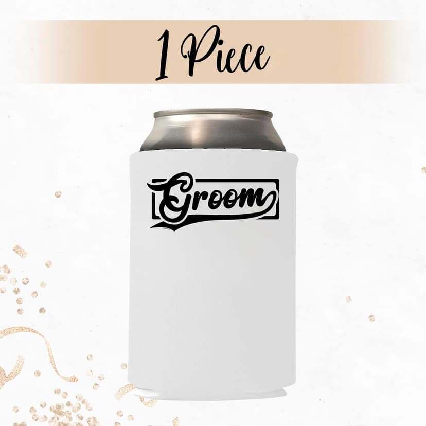 Veracco Groom's Drinking Team Can Coolie Holder Bachelor Party Wedding Favors Gift For Groomsmen Proposal (12, Wht Groom, Blk DT)