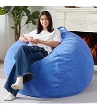 Homguava 3FT Bean Bag Chair: 3' Bean Bags with Memory Foam Filled, Large Beanbag Chairs Soft Sofa with Dutch Velvet Cover-Blue