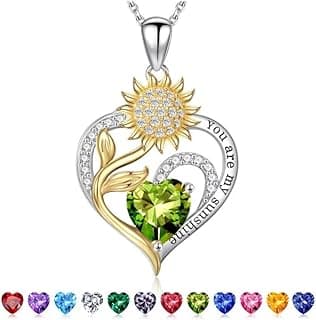 Iefil Christmas Gifts for Women Wife Mom - Sunflower Birthstone Necklace for Women, Anniversary Birthday Gifts 925 Sterling Silver Heart Pendant You Are My Sunshine Jewelry for Girlfriend Mom Daughter