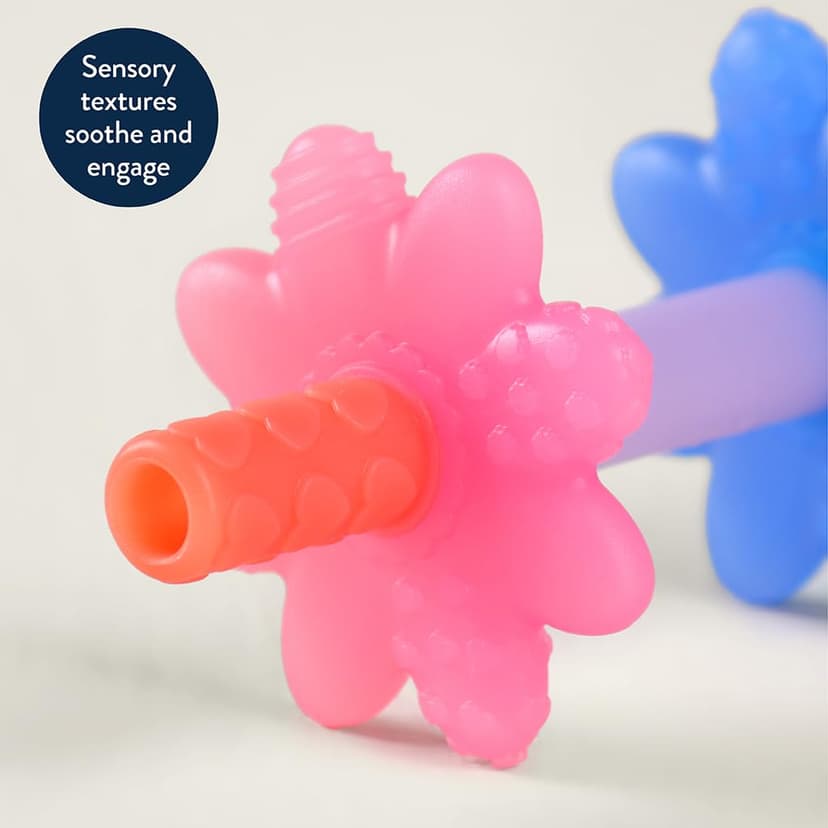 Itzy Ritzy Teensy Tube Teether – Textured Hollow Baby Teething Tube That Reaches Front Teeth & Back Molars, Made of Soft Silicone (Pink Rainbow)